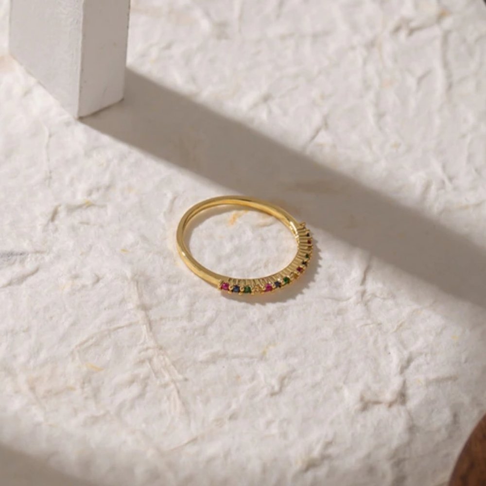 NEW 18K Gold Plated Multi Color Gemstone Ring - Picture 3 of 4